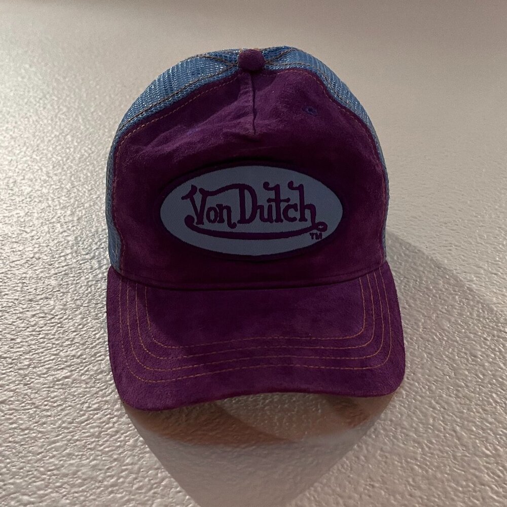 Vintage Y2K Von Dutch Purple and Blue Velvet Trucker Hat SnapBack